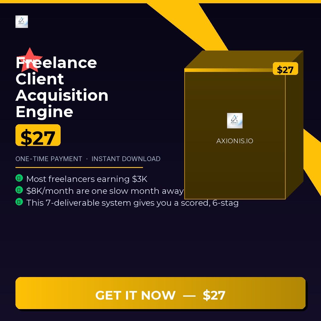 Axionis_io's tweet image. Most freelancers have no pipeline — just hope. This 7-part system gives you scored prospects, 12 pitch templates, and a 6-stage tracker so you know exactly why clients aren't closing. Fill your pipeline in 7 days. axionis.io/downloads/free… #Entrepreneurship #SideHustle