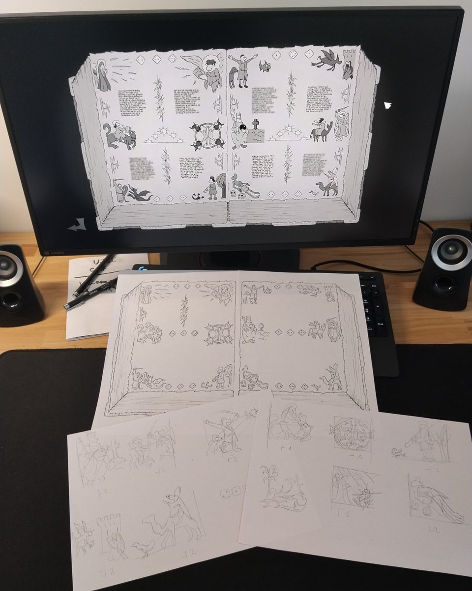 StudioArkos's tweet image. Our game needed a medieval codex! 📜🏰✍️
From sketches to final artwork to the in-game version, you get the full picture!

Our new trailer drops Thursday… stay tuned 👀

#pointandclick #medieval
