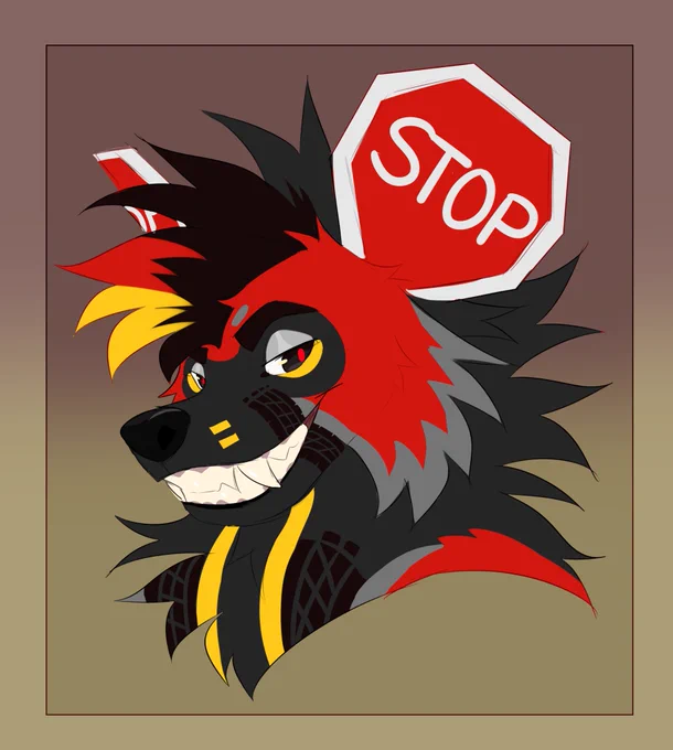 Stop sign wild dog design available! You will receive the headshot design as is until offers go over 100, if it goes over 100 you will receive a fully body sketch design Sb: 50 Mi: 5 or more AB1: 150 (full body sketch design) AB2: 250 (2 pose suit style ref)