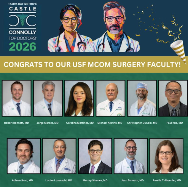 USFCOLORECTAL's tweet photo. We are proud to recognize 11 surgeons named to the 2026 Castle Connolly Top Doctors® list for the Tampa Bay area—including 3 dedicated colorectal fellowship faculty members.
👏 Congratulations to our 2026 Top Doctors! https://t.co/3xdbUGoMgu