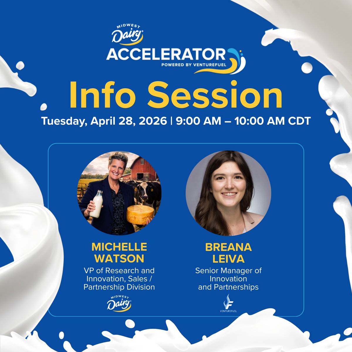 VFInsights's tweet image. 📢 Applications are still open for the Midwest Dairy Accelerator 2026 — start with our Info Session on Tuesday, April 28 at 9:00 AM CDT to get everything you need to know. RSVP here:  hubs.ly/Q04cXySR0

#MidwestDairyAccelerator #Innovation #Accelerator #Dairy