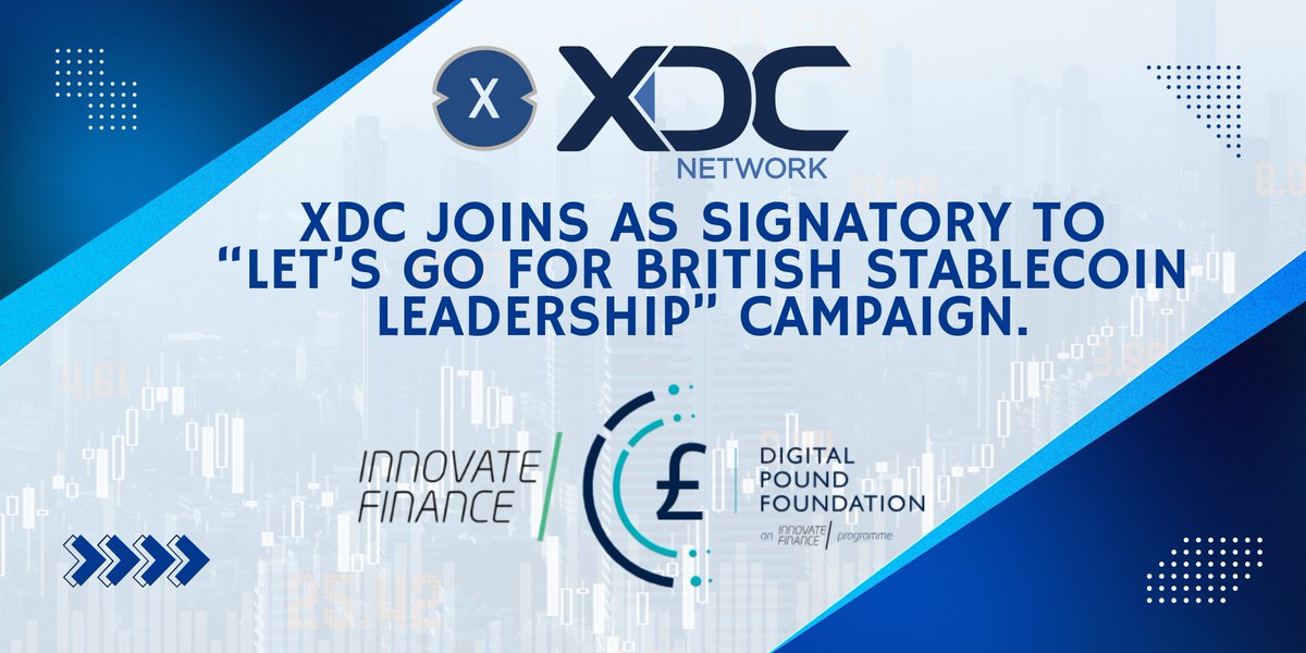 XDCNetwork's tweet image. XDC Network is excited to be a part of “Let’s Go for British Stablecoin Leadership” campaign, launching on April 21 at the Innovate Finance Global Summit.

This initiative brings together leading organisations across the ecosystem to strengthen the UK’s position in the evolving