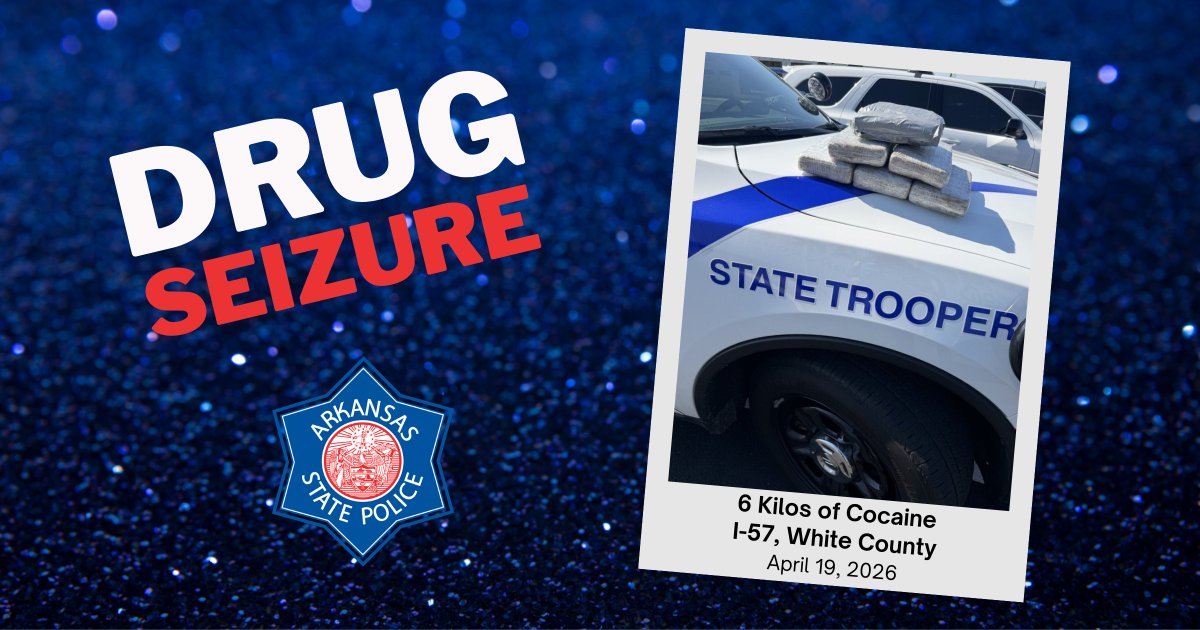 ARStatePolice's tweet photo. ASP Troopers seized approximately 6 kilograms of suspected cocaine during a traffic stop Sunday morning, April 19, on I-57 in White County.
https://t.co/uVBBiJgacC https://t.co/2THZstNQSz