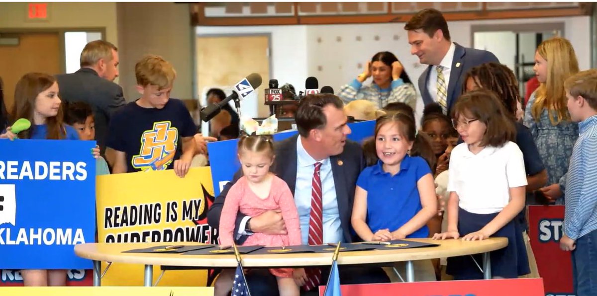 okstatechamber's tweet photo. 📚 SB 1778 is now law! ✅ Thank you, @GovStitt, for taking a major step forward for Oklahoma students. The Strong Readers Act strengthens early reading screenings, expands intervention support, &amp; helps students stay on track. Big thanks to Speaker Hilbert &amp; Sen. Pugh! https://t.co/wA39VBs8zw