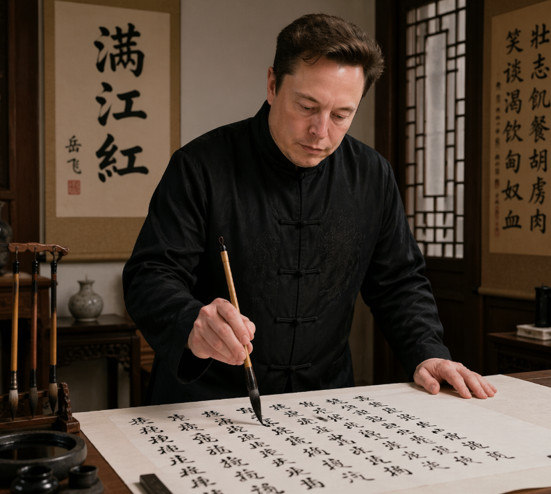 Photorealistic Calligraphy Scholar Scene
