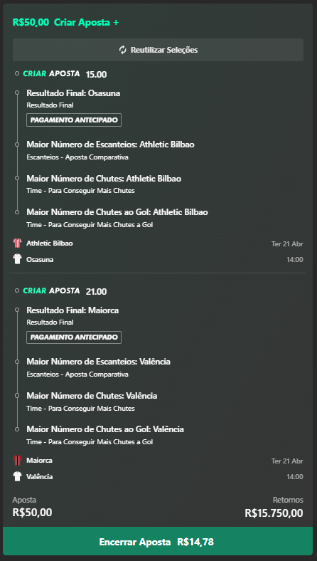 Bingão Odd 315🔥🔥
Se isso bater vai rolar sorteio no Telegram!

Bilbao em crise, Maiorca em boa fase. Chama no golzinho cedo do Osasuna e do Maiorca🙏