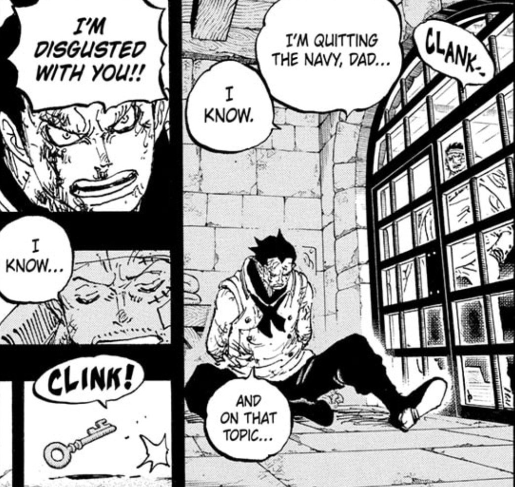 tsukeyi's tweet photo. THIS is why Dadan &amp; Dragon were so angry with him. Not because “he was so worried about losing his job he didn’t save his family.”

They were disgusted by him being one of the most powerful people alive yet too weak to stand behind his own so-called justice. https://t.co/lrTBA4J5uj