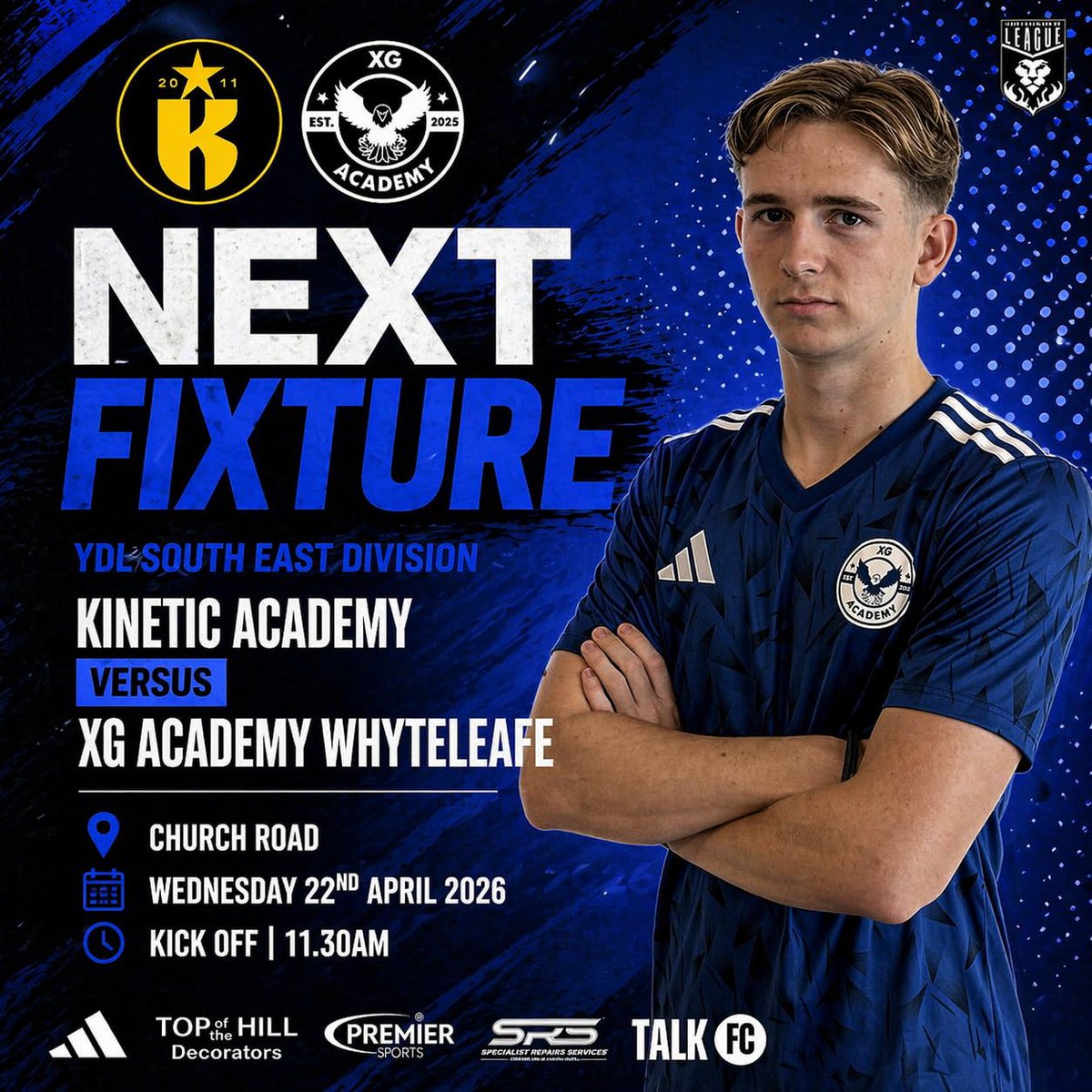 XGAWhyteleafe's tweet photo. ⚽️ 𝗡𝗘𝗫𝗧 𝗠𝗔𝗧𝗖𝗛

📆 Wednesday 22nd April 2026

🆚 @Kinetic_Academy 

⏰ KO: 11.30am

📍 Church Road Stadium | CR3 0AR 

𝗟𝗘𝗧𝗦 𝗚𝗢! 👊

#XGAcademy https://t.co/JDzWBacqcz