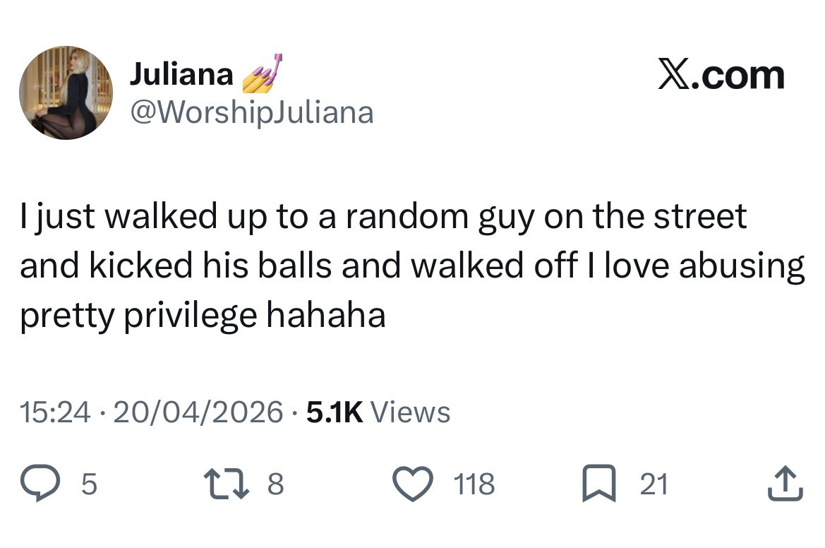 BbustingPolice's tweet photo. Arrested: @WorshipJuliana 

This is clearly a fake account as the ballbusting claims just get more ridiculous by the day 

Life in “you’re not a ballbuster” jail awaits, don’t even need a jury https://t.co/yN5axVmQrL