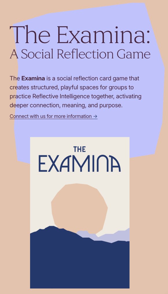 DavidPBLRoss's tweet image. The Examina is a peer-facilitated social reflection game that helps educators reconnect with their professional purpose, their colleagues, and the moral core of their work via Center for Reflective Intelligence reflectiveintelligence.org/tools-practices #edtech #GenAI #ailiteracy #aiready