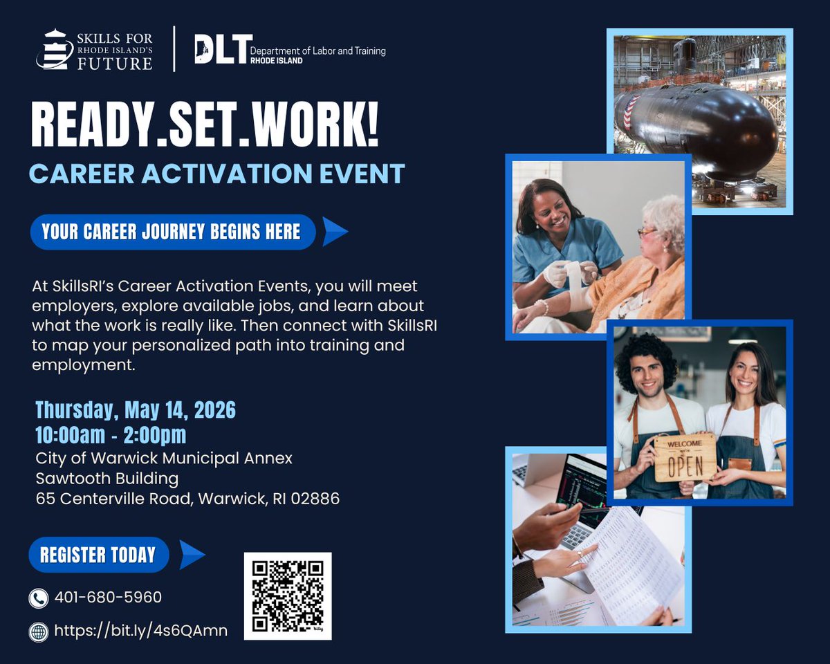 SkillsforRI's tweet photo. Stuck in your job search? Let’s get you moving.

Ask questions. Get real answers. Leave with a plan.

📍 Warwick — Municipal Annex
🗓 May 14 | 10AM–2PM

Free, limited capacity.

Register: https://t.co/Xa0duvca2T

#SkillsRI #ReadySetWork #CareerHelp #WarwickRI #RhodeIsland https://t.co/pC5wxmxAMF