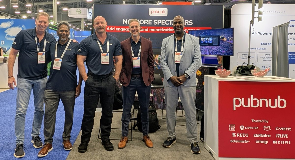 PubNub's tweet photo. At #NABShow and need to add fan engagement, sync stream, and monetization to your broadcast without rebuilding your stack?

Stop by our Booth W1323 to learn more about how PubNub is the real-time layer for serious streaming platforms and ask us why we won NAB's Product of the Year in 2025 for Streaming.

Visit our site to learn more, including a free show floor pass to the event: https://t.co/ss7C0nDE0o