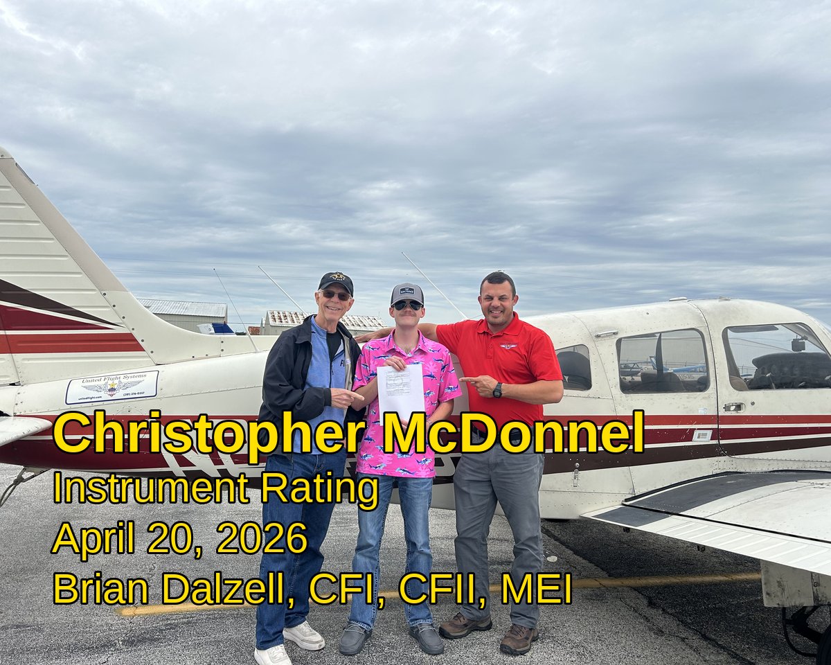 fly2UFS's tweet photo. IFR isn't just a rating — it's a superpower. ✈️ Christopher McDonnel just earned their Instrument Rating at UFS! Shoutout to Brian Dalzell for the expert instruction.
#UnitedFlightSystems #Fly2UFS #UFSMilestones https://t.co/hHJzHVyigC
