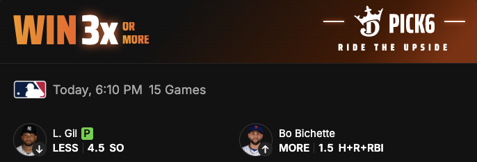 betparlayers's tweet image. #Pick6 MLB Slip of the Day                                   

Link to tail 👇🏻
pick6.draftkings.com/?sport=MLB&amp;amp;pic…