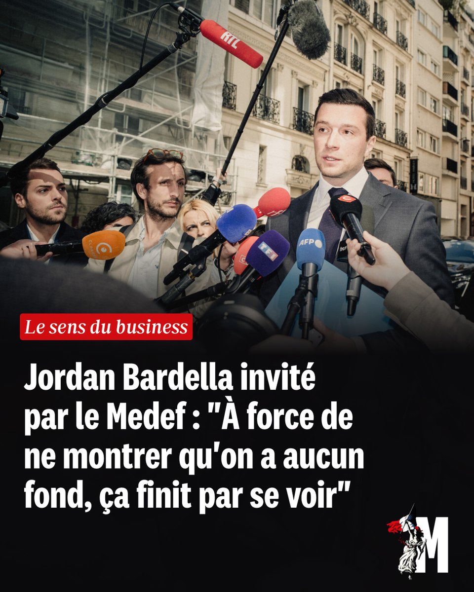 MarianneleMag's tweet image. Jordan Bardella invité par le Medef : "À force de ne montrer qu'on a aucun fond, ça finit par se voir"
➡️ l.marianne.net/aOk