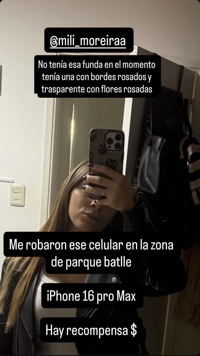 gente le acaban de robar el celular a la cuñada de mi novio en la zona de parque batlle, pasó en una moto sapucai y se lo sacó de las manos. si pueden COMPARTIR les agradezco y me avisan si lo ven en facebook 🙏🏻 cuídense en la calle, posta está peligroso.