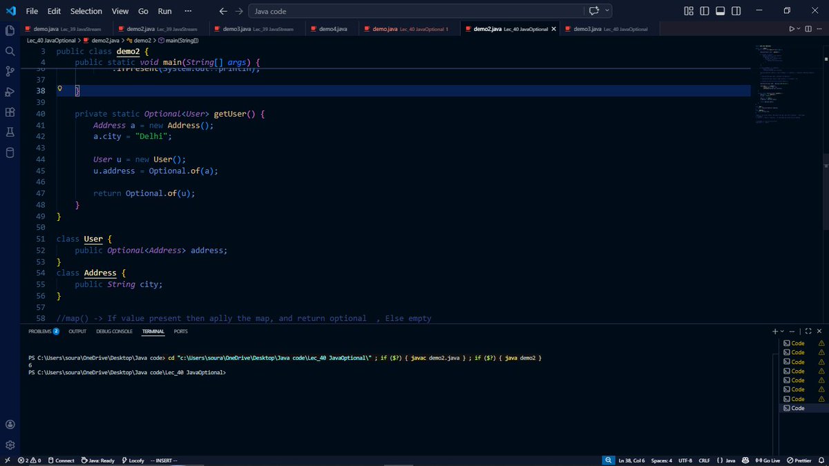 SOURABHGUP91601's tweet image. 👨🏻‍💻Day 41 and 42 of Java Series @CoderArmy 
Today I learned  the concept Optional method and the parallel Stream 
✅Optional (null handling, methods, transformations)
✅ map, flatMap, filter
✅ Parallel Streams 
✅ Primitive Optionals 
#Java #100DaysOfCode #Consistency