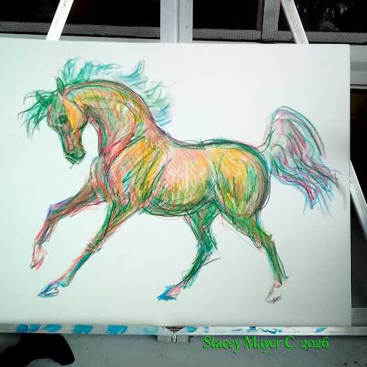 awhitehorse's tweet image. #Sketching a galloping #horse with #crayons outside on a lovely Texas day! #Grok was faithful to my original.😀
#contemporaryart