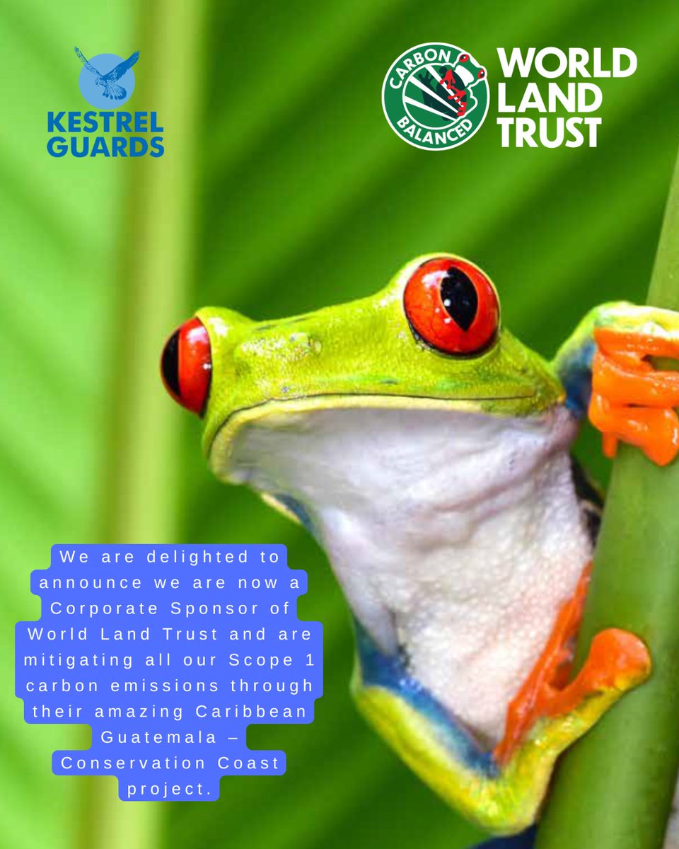 Kestrelguards's tweet photo. We are delighted to announce we are now a Corporate Sponsor of World Land Trust and are mitigating all our Scope 1 carbon emissions through their amazing Caribbean Guatemala – Conservation Coast project. https://t.co/J7WF2IFAEv
