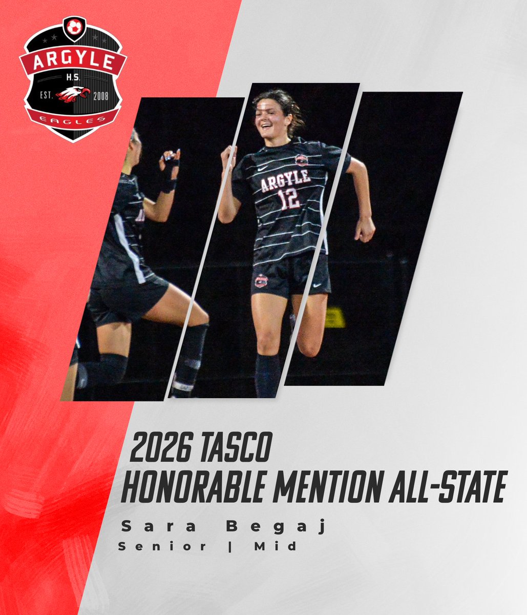 ArgyleEagleSoc's tweet photo. Congratulations to senior Sara Begaj on being named All-State Honorable Mention. A well-earned recognition of her hard work and contribution to our program. 🤩 https://t.co/pagfMNF0Mv
