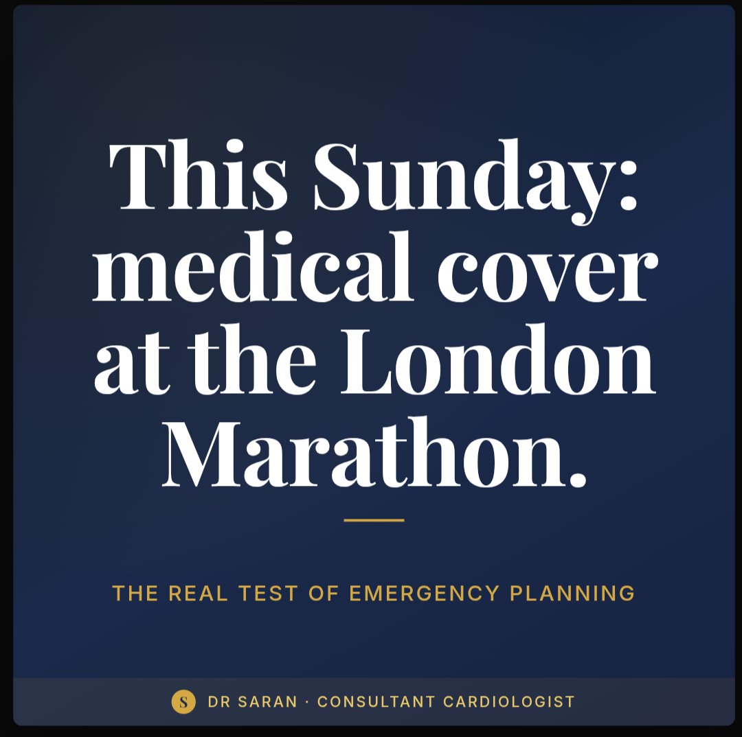 SaranMarwaha's tweet photo. ******GET READY !!!*******
This Sunday: medical cover at the London Marathon.

STARTING ON MONDAY.......
 Emergency Response Planning teaching begins on the MSc in Sports Cardiology at St George's London, UK
Preparation is everything......@CityStG_Health @CRY_UK @LondonMarathon https://t.co/csvXYNNfiL