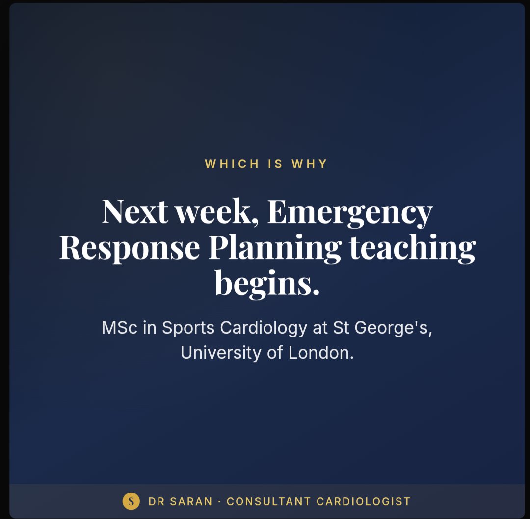 SaranMarwaha's tweet photo. ******GET READY !!!*******
This Sunday: medical cover at the London Marathon.

STARTING ON MONDAY.......
 Emergency Response Planning teaching begins on the MSc in Sports Cardiology at St George's London, UK
Preparation is everything......@CityStG_Health @CRY_UK @LondonMarathon https://t.co/csvXYNNfiL