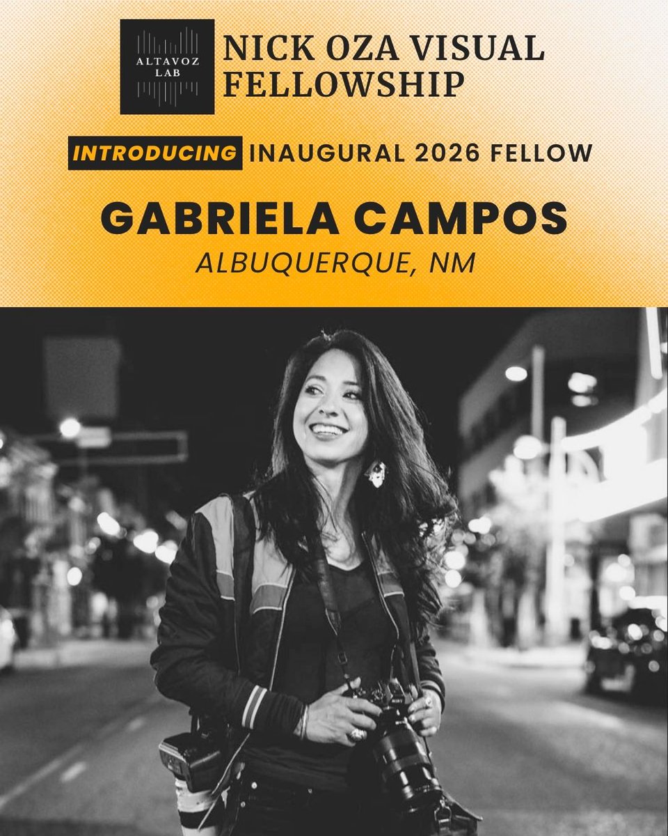 Altavoz_Lab's tweet photo. Announcing our 2026 Nick Oza Visual Fellow: Gabriela Campos📸

Campos is a NM photojournalist, committed to local storytelling.

This fellowship exists because of the community, because of you.

✨ Support our next fellow in 2027.
🔗 https://t.co/7oujliIbW6

#photojournalism https://t.co/QN5jj5UX5c