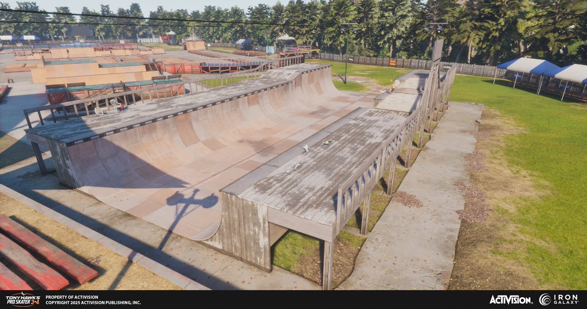 KimuTheArtist's tweet photo. Part 1, A big one! Had the honor to work on set dressing, making custom assets and materials for many of these maps in Tony Hawk's Pro Skater 3+4 - Waterpark - London - Kona.

As this was a team effort, I have more pictures and a full list of credits on my Artstation below. vvv https://t.co/n46MCZ2lve