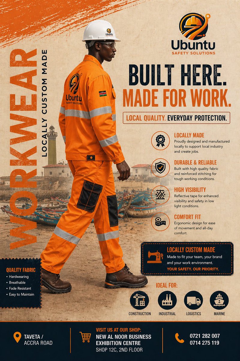 Engineered for the job. Built for your team.
Custom PPE that delivers visibility, durability, and confidence on every site.
#PPEKenya #SafetyFirst #WorkwearKenya #IndustrialSafety #UbuntuSafety