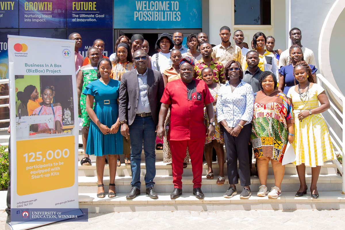 uew_bus_hub's tweet photo. UEW Innovation Hub is driving youth entrepreneurship through the AA2E Fruit Juice Program, delivering training and start-up kits in partnership with the Mastercard Foundation and the Ghana Enterprises Agency to support sustainable businesses in Effutu. https://t.co/dOoOwsZ8i6