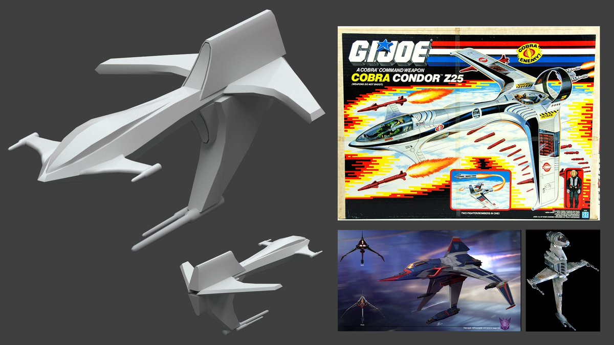 romainrevert's tweet image. A rough 3D model to define the general shapes of a cybertronian version of the Cobra Condor. The 1989 toy, Tetrajet from the Bumblebee movie and the Bwing (my fav SW starfighter) as references.

#Transformers #TransformersXGiJoe #3dmodeling #3Dモデル #イラスト #トランスフォーマー