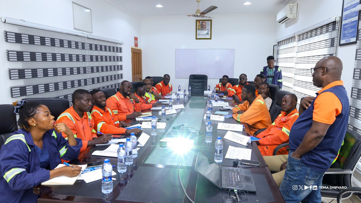 tema_shipyard's tweet photo. At Tema Shipyard, safety is not just a requirement, it is a core value that drives every operation. Our HSE Team  underwent intensive training led by SGS Ghana,
#MaritimeSafety #ISOStandards #EnvironmentalManagement #WorkplaceSafety #GhanaIndustry #OperationalExcellence https://t.co/psTZUc3CJS