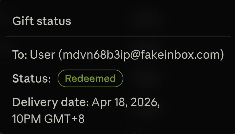 hjuming's tweet photo. Sharing for visibility. Fraudulent Gift Max charges have hit subscribers across 4+ countries since March — 6 cases on this page. Disposable-email recipients; some already redeemed. @AnthropicAI appreciate a look.
https://t.co/HpBJZohvOq https://t.co/XqifAnTkwc