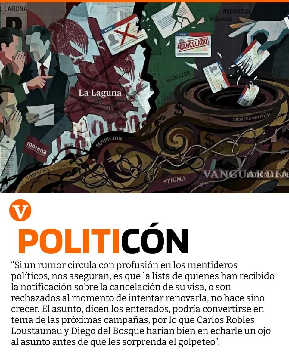 “¿Candidatos sin visa? Rumor en La Laguna puede poner en jaque las campañas del PRI y Morena”: Hoy les hablo sobre el tema en el primer punto de mi columna.

🔗 Conoce más detalles aquí. 👉 bit.ly/4sXthMs