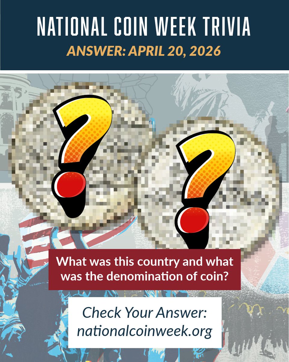 ANACoins's tweet image. #NationalCoinWeek Trivia: Check yesterday's answer! Did you get it right? 👀

Play daily trivia: bit.ly/4eG8Z6i 

Thanks to our 2026 National Coin Week Sponsor Osborne Mint!

#NationalCoinWeek #CoinTrivia #CoinCollecting #Numismatics #America250