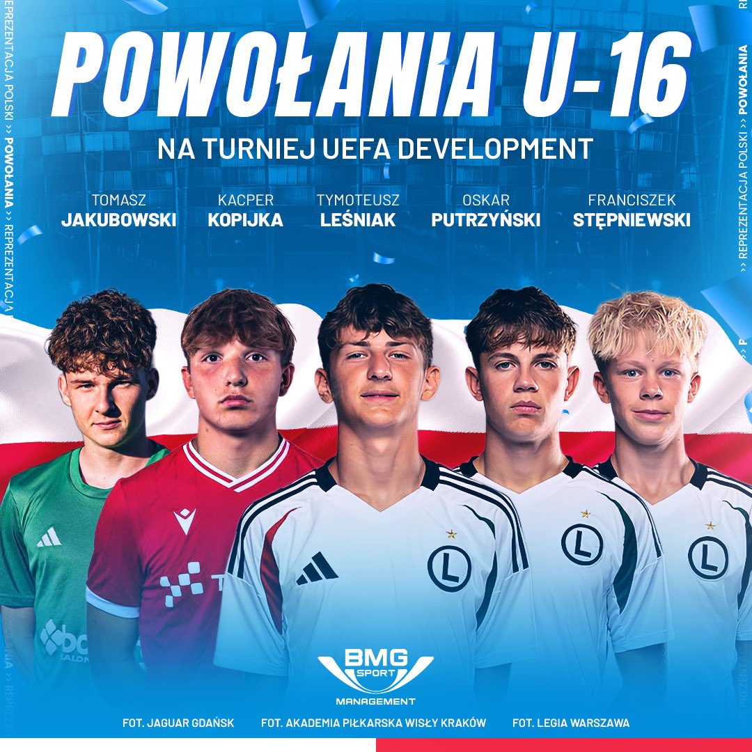 _bmg_sport's tweet image. 💥5️⃣ piłkarzy BMG-SPORT powołanych do Reprezentacji Polski U-16 na turniej UEFA Development 🇵🇱

🔹Tomasz Jakubowski
🔹Kacper Kopijka
🔹Tymoteusz Leśniak
🔹Oskar Putrzyński
🔹Franciszek Stępniewski

Gratulujemy i powodzenia🔝

#BMGSPORT #QUALITY #Reprezentacja #Polska #kadra #BMG