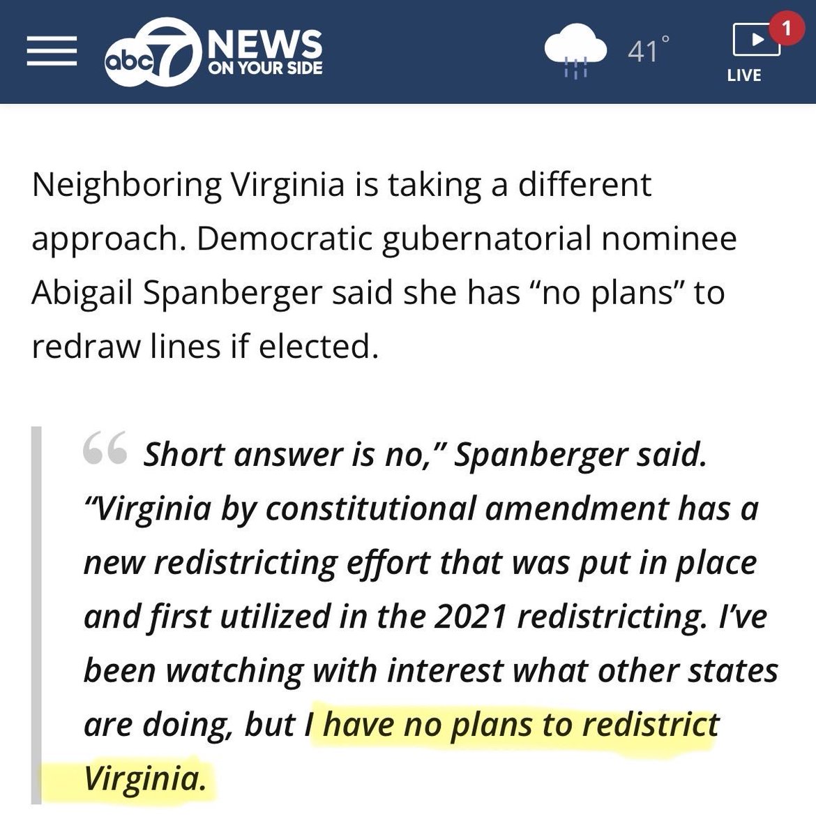 Reminder that Abigail Spanberger said this in August of 2025.

Redistricting ended up being the first bill she signed into law a few months later.

VOTE NO.