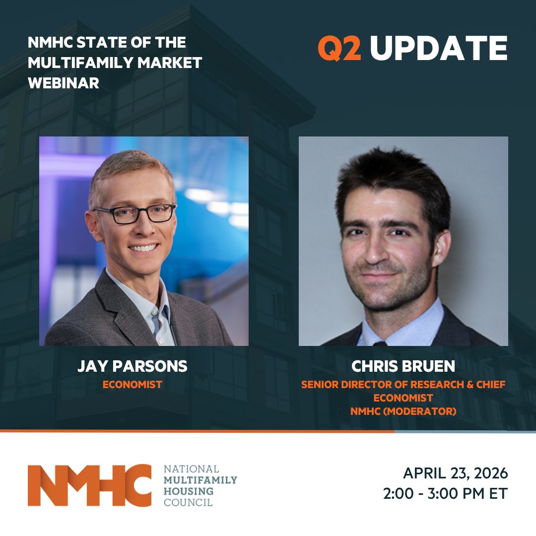 ApartmentWire's tweet photo. This Thursday: Join NMHC's Chris Bruen and renowned rental housing economist @jayparsons for our Quarterly State of the Multifamily Market Webinar—your exclusive first look at the latest NMHC Quarterly Survey results.

Register now: https://t.co/xsp5WkK7Rd https://t.co/7qkpCJI6QO