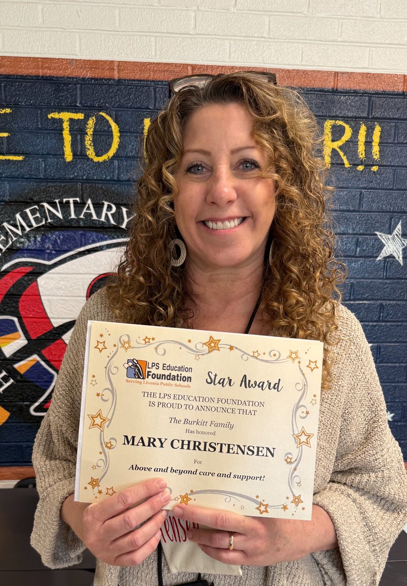 LPS_Foundation's tweet image. The LPS Education Foundation is proud to announce that Mary Christensen from Hoover Elementary School has been honored with a Star Award!
For information on Star Awards, please visit: lpsfoundation.org
#LivoniaPride @LivoniaDistrict