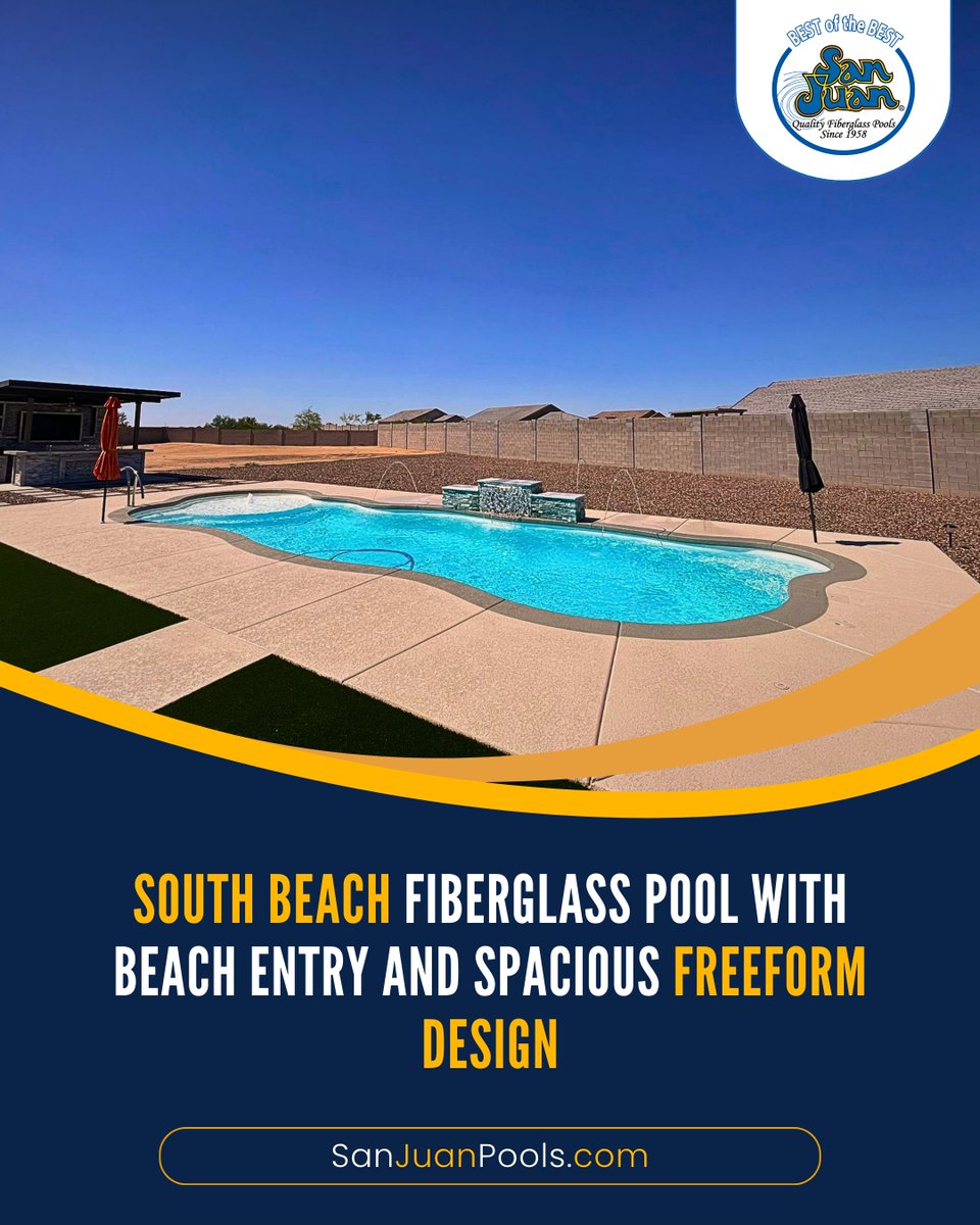 Bring the feel of the shore home with the South Beach pool. Enjoy a smooth beach entry, open swim space, and a relaxing place to unwind right in your backyard. sanjuanpools.com/pools/South_Be…
