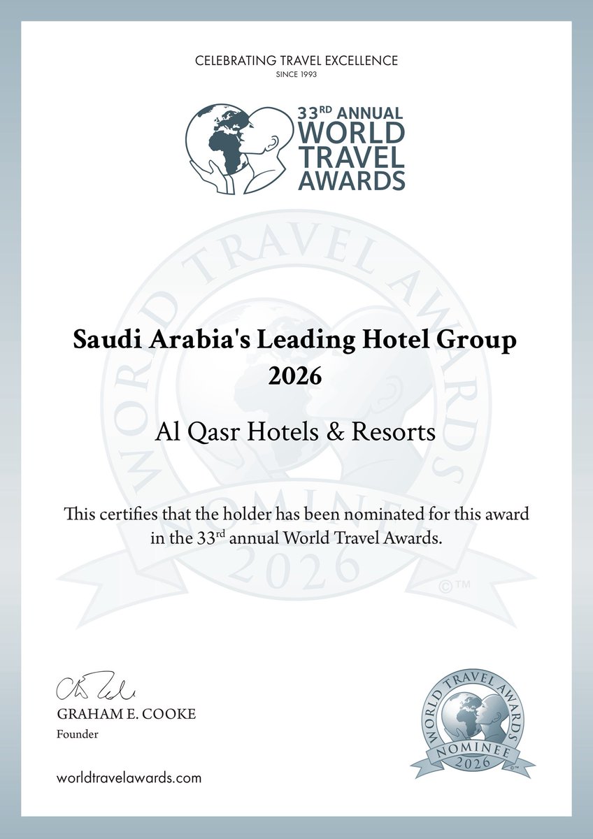 HotelAlqasr's tweet photo. نفخر بترشح مجموعة القصر للفنادق والمنتجعات لنيل جائزتين ضمن 
جوائز السفر العالمية ✨
World Travel Awards 2026 ✨

🏆 الجائزة الأولى (للمجموعة):
جائزة أفضل مجموعة فنادق في السعودية 2026
https://t.co/iLHkmsymdA

🏆 الجائزة الثانية (لفندق رينيوم):
جائزة العلامة الفندقية الاقتصادية 
الرائدة في الشرق الأوسط 2026
https://t.co/l0AGbXDfKj

صوتكم دعمنا نحو مواصلة التميز 🙏🏻