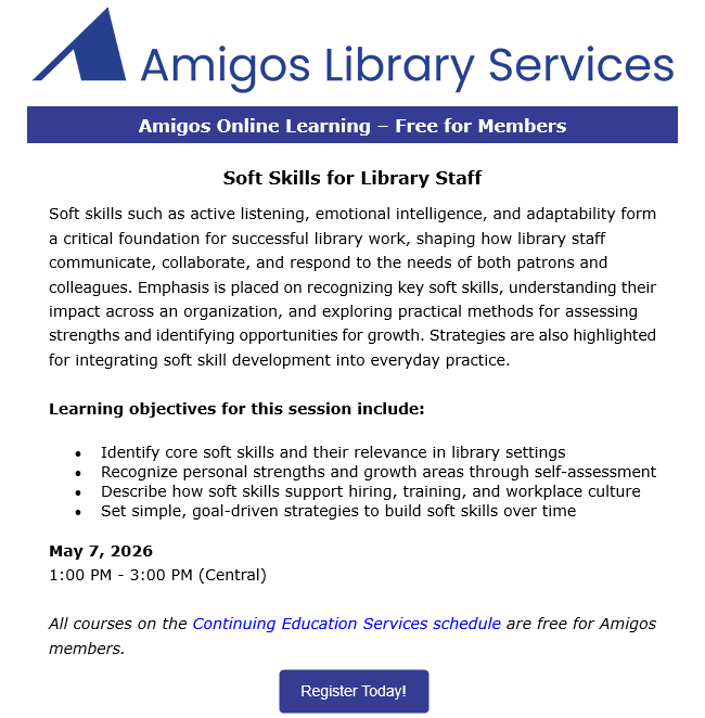 AmigosLibServ's tweet photo. https://t.co/PEJUIPrKSz #librarylearning https://t.co/EKBhR9EkfX