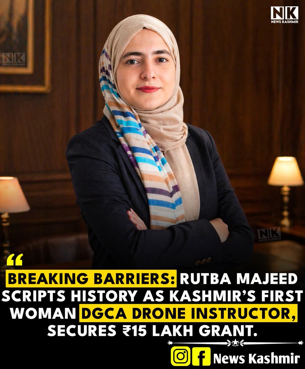 Kashmir_Positiv's tweet image. رتبہ مجید نے تاریخ رقم کر دی—کشمیر کی پہلی DGCA سرٹیفائیڈ خاتون ڈرون انسٹرکٹر بن گئیں۔ 
15 لاکھ کی گرانٹ سے ان کا جدید ڈرون سسٹم بجلی کے نظام کی خرابیوں کی نشاندہی کرے گا، خاص طور پر دشوار گزار علاقوں میں۔
#Kashmir