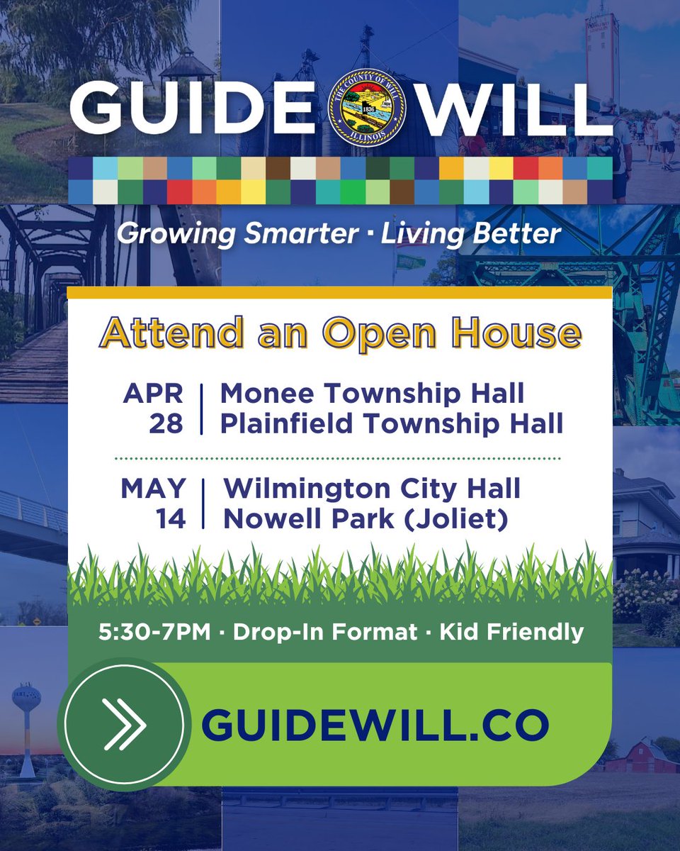 WillCountyExec's tweet photo. Will County has launched the "Guide Will" planning initiative, which will help shape future land use and development decisions throughout the county! 

Engage online at: https://t.co/0IxGWN9FfC 

Read the full release at: https://t.co/bg3L1CPZt0 https://t.co/q1Ky8Y2YHr