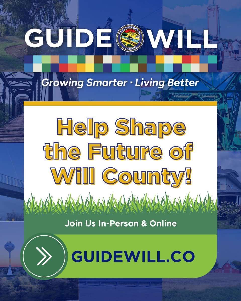 WillCountyExec's tweet photo. Will County has launched the "Guide Will" planning initiative, which will help shape future land use and development decisions throughout the county! 

Engage online at: https://t.co/0IxGWN9FfC 

Read the full release at: https://t.co/bg3L1CPZt0 https://t.co/q1Ky8Y2YHr
