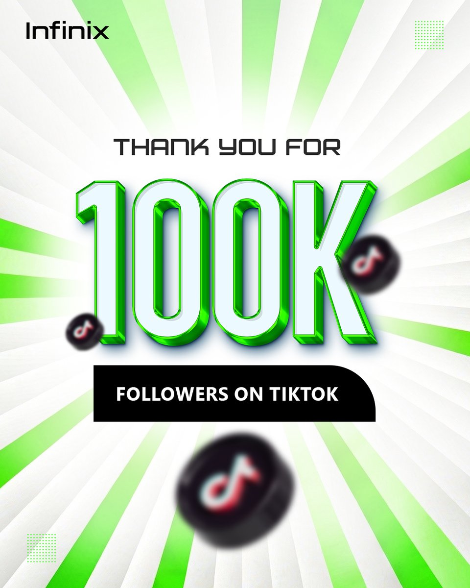 InfinixGhana's tweet image. 100K followers on TikTok 🎉

From every like to every share, you made this happen. Thank you for riding with us and being part of the journey 💚

Let’s keep growing together!

#InfinixGhana #Infinix #TheFutureIsNow