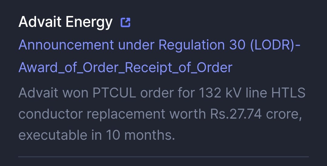 stfranklin001's tweet image. #Advait energy wins another order worth approx 28 Crore , execution in 10 months in Uttarakhand for replacement of HTLS conductor.

No recommendation 

#Stock #Investing #Longterm