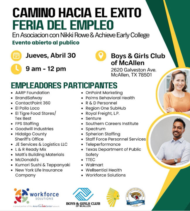 Rowe006's tweet photo. Your next career move starts here! 💼 
Join us for the Pathways to Success Job Fair in McAllen! ¡Su próximo paso profesional comienza aquí! 💼 https://t.co/ZhR1BGMEq3