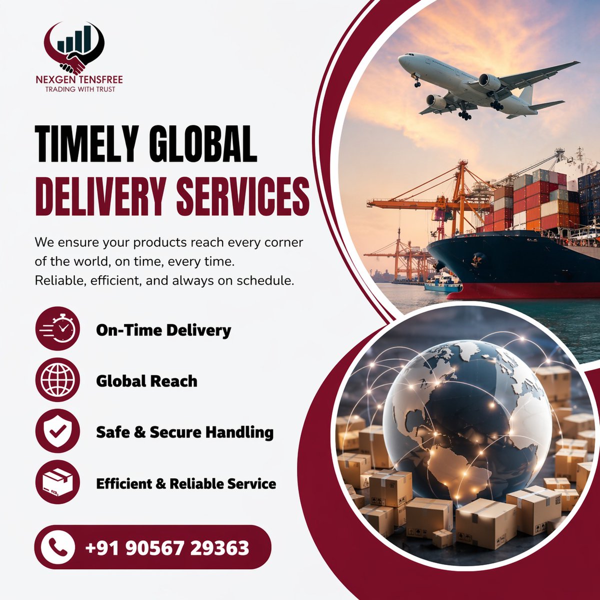 Ngentensfree's tweet image. Delivering worldwide with Nexgen Tensfree! ✈️ On-time delivery, global reach, safe handling &amp;amp; reliable service — Trading With Trust, every time! 

📞 +91 90567 29363 

#GlobalDelivery #Logistics #OnTimeDelivery