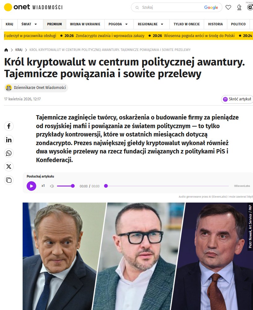 Umieszczenie zdjęcia Tuska w tym towarzystwie i w kontekście afery Zondacrypto, to niezłe medialne kurewstwo. 
Nie wiem czy z debilizmu, czy celowo, ale znowu tabloid Onet.